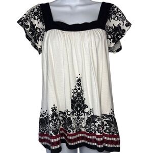 SO White Boho Peasant Tunic Milkmaid Square neck Top with Flutter Sleeves Med